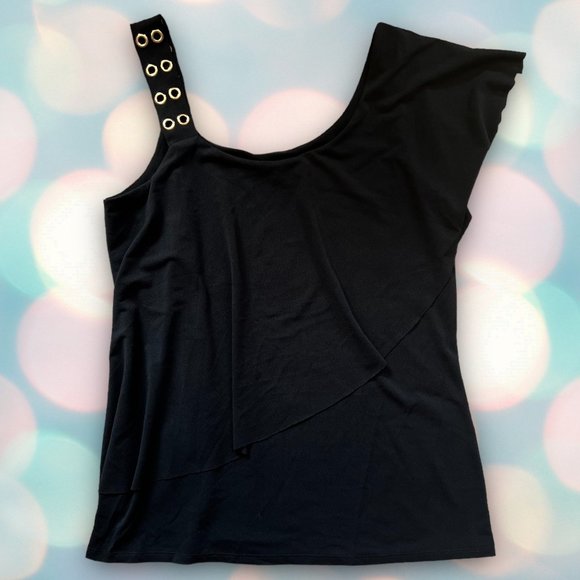 Belldini Women’s One Shoulder Draped Grommet Blouse Top Size M - Picture 3 of 6